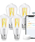 WiFi Smart Edison Bulbs Tunable White 2700K To 6500K Dimmable 8W 60W Equivalent Vintage ST19 Look with app control interface