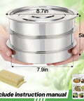 Stainless Steel Seed Sprouting Kit, 3-Tier Microgreens Growing Tray Set with 7.9 Inch Diameter, Stackable Round Sprouter with Encrypted Mesh