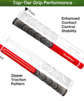 Front and back view of All Weather Multi Compound Golf Grips With Regripping Kit For Men And Women, red color, premium traction.