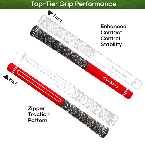 Front and back view of All Weather Multi Compound Golf Grips With Regripping Kit For Men And Women, red color, premium traction.