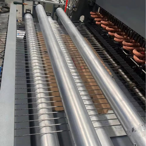 Fully Automatic Wire Mesh Welding Machine For Reinforcing Wire Cloth showing welded mesh production with adjustable spacing.