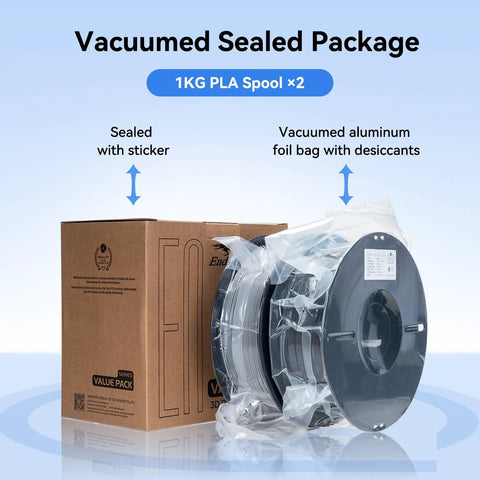 Creality PLA filament bundle with two 1kg spools (1.75mm) in vacuum-sealed bag, black and white beside box.