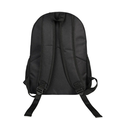 Back view of Slick Black And White Piano Grid Laptop Backpack Crafted From Heavy Duty Waterproof Oxford Cloth With Ultra Plush Straps.