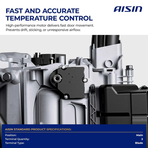 Close-up of AISIN aftermarket HVAC air door actuator, detail on motor design for IH trucks 4200 2002 2008 to 7600 2003 2007.