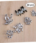 Heavy Duty Rivet Nut Tool Kit With 86 Pieces M5 M7 M8 Rivnuts For Auto Repair And DIY Projects Featuring Durable Aluminum Hand Riveter And Non-Slip Handle Plus Carrying Case For Easy Installation., 86 pcs aluminum M5 M7 M8 rivnuts laid out for auto repair and DIY use