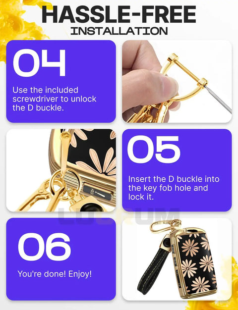 Mazda Key Fob Cover And Leather Keychain TPU Keyfob Case For 3 Button And 6 Button Fobs Fits CX5 CX9 CX30 CX50 CX70 2019 To 2025 Flower Vibe Style installation steps