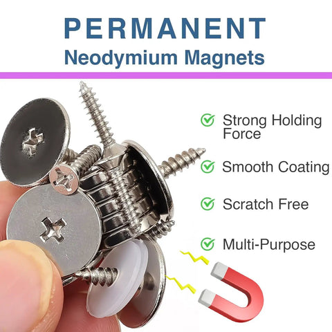 2 Sets Cabinet Magnetic Snaps For Drawers And Doors with screws, showing strong hold and smooth finish, durable iron housing.