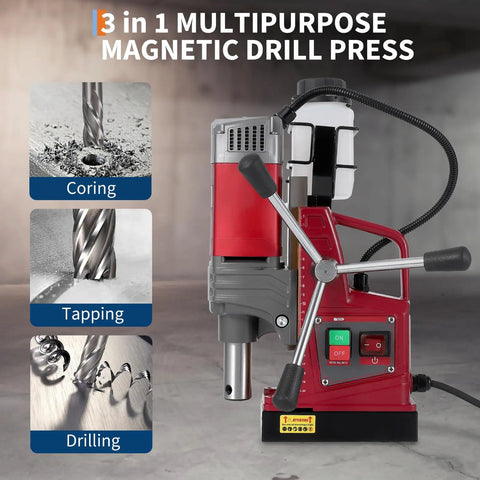 Heavy Duty 1.57 Inch Mag Drill Press With 6 Coring Bits And Variable Speed Control Featuring A Powerful 1550w Motor For Drilling Steel And Metal, side view