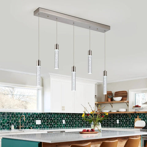 5 Light Pendant Ceiling Light Fixture For Kitchen Island With Crystal Bubble Beads over modern kitchen island