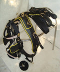 Black Synthetic Nylon Horse Driving Harness With Yellow Piping Diamond Chains On Browband And Noseband Curved Blinders
