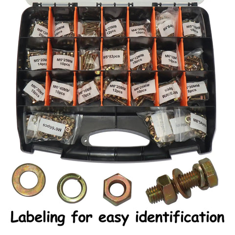 Beefy 1008 Piece Metric Bolt And Nut Set With Heavy Duty Grade 8.8 M4 M5 M6 M8 Bolts And Nuts Assortment Kit in labeled box