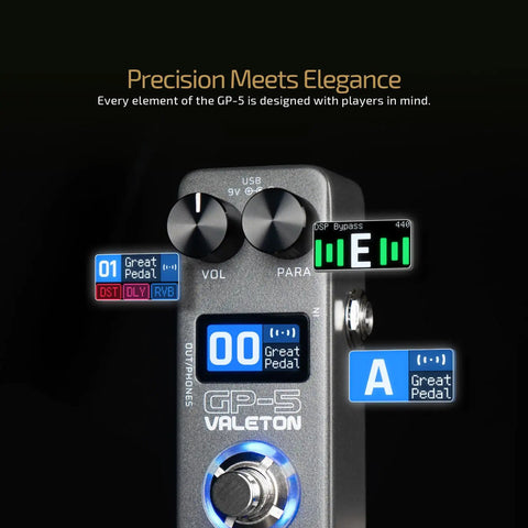 GP-5 Ultra Compact Multi Effects Processor With NAM IR Loader for Gig Ready Guitars close-up with controls and display