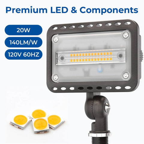 20W LED Flood Light Outdoor 2800 Lumens IP65 Waterproof Exterior Security Wall Light With 180 Degree Knuckle And 120V Aluminum Fixture