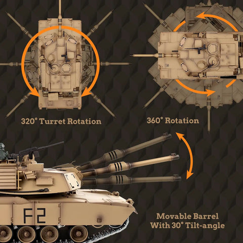 One Six Scale RC Tank With Infrared Battle, Smoke, Sound And Lights, Upgraded Metal Tracks Idler And Sprocket, 360 Turret Rotation