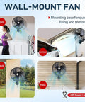 18 Inch Wall Mount Oscillating Fan With Aluminum Blades in gym, garage, deck, and patio settings for versatile indoor use.