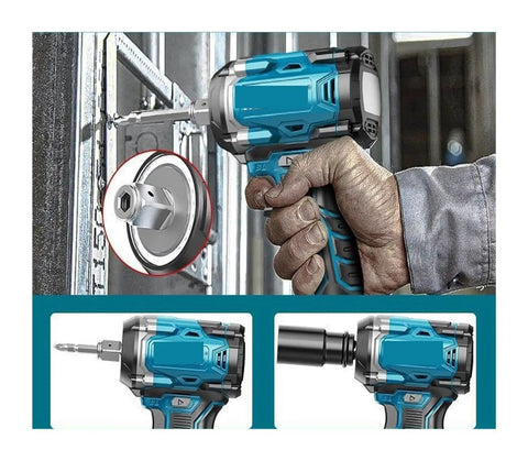Heavy Duty Cordless Brushless Impact Wrench Pulses Raw Torque for Auto Repair with versatile nozzle designs.
