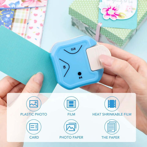 Person using 3 In 1 Hangtag Punch Kit With Portable Hole Punch And Rounded Corner Cutter for arts and crafts on cardstock.