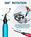 2 Pack Deburring Tool Set With 12 BS1010 HSS Blades And Dual Handles showing 360° rotation of spring-loaded blade head.