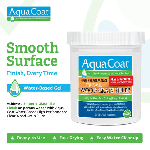 Hella Smooth Water Based Wood Grain Filler Gel with Easy Sanding in 16 Oz container, ideal for sealing pores on oak and walnut.