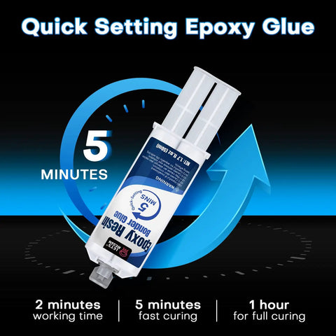 Fast Cure 5 Minute Epoxy Kit 3.4oz Clear High Strength 2 Part Glue With Mixing Tools Waterproof Adhesive For Wood Ceramics Plastic Glass Metal Repair No Fuss Complete Kit shown with quick setting time details