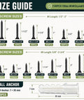 Drywall Screws Assortment Kit 1100 Pieces With Thirteen Sizes Size Six And Size Eight Black Phillips Wood Screws In Two And Three Quarter Inches Two Inches One And One Half Inches One And One Quarter Inches One Inch Three Quarter Inch Five Eighths Inch size guide with wall anchor