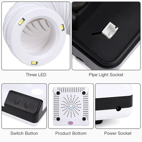 Top Notch 60W Desktop Dust Collector features three LEDs, light socket, power socket, and switch button for woodworking cleanup.