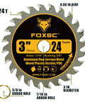 3 Inch Carbide Circular Saw Blade 24T for wood, plastic, PVC, acrylic, aluminum with 7/16 inch arbor and 3/8 inch bushing.