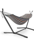Heavy Duty Outdoor Hammock With Stand For Two People, 600 Lb Capacity, Portable, shown with striped fabric and steel frame.