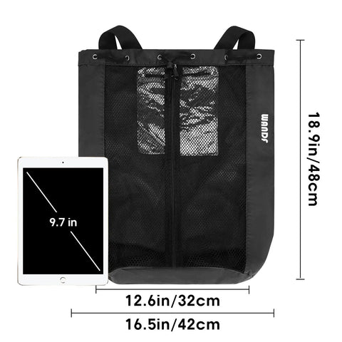 Medium Go-To Swim Bag For Swimmers With Full Open Mesh Beach Backpack Design with dual zippers and size dimensions 12.6x18.9 inches