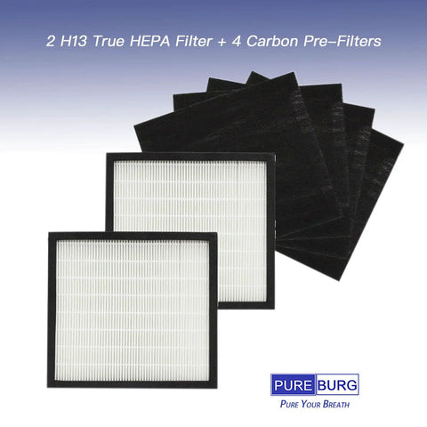 Replacement Filter Set For Oreck WK10002QPC And Airvantage Plus Pet WK10052QPC Purifiers Two Pack H13 HEPA Filters With Four Pre Filters