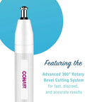 Women's Ear And Nose Hair Trimmer Cordless Battery Powered For Easy Snip And Clean 360 Degree Beveled Blade Delivers No Pull No Snag Compact Portable Groomer For Quick Home Grooming On The Go True Glow Style, white handheld