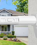 Ultra Long Tension Curtain Rod 41 To 185 Inches No Drilling Install For Patio Windows And Room Dividers One Touch Telescopic Rod White Never Rust Outdoor Curtain Rods For Easy Mount shown mounted outside a house