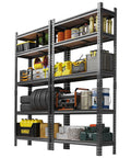 Hella Sturdy Heavy Duty Metal Shelving Rack With Five Adjustable Tiers For Garage And Workshop Storage filled with tools and supplies.