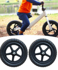 Two 11 Inch Non Inflatable Balance Bike Replacement Wheels For Kids Kid Friendly Lightweight And Durable Training Bicycle Wheels Universal Fit For Most Glider And Balance Bikes Easy Upgrade For Boys And Girls With Pentagram Hub with child riding bike