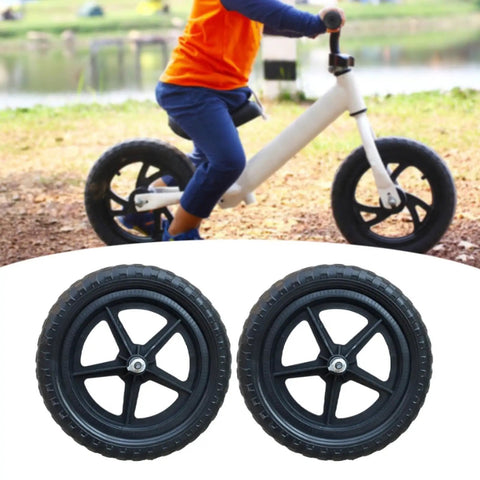 Two 11 Inch Non Inflatable Balance Bike Replacement Wheels For Kids Kid Friendly Lightweight And Durable Training Bicycle Wheels Universal Fit For Most Glider And Balance Bikes Easy Upgrade For Boys And Girls With Pentagram Hub with child riding bike