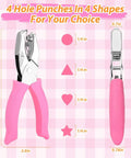 Four Piece 0.25 Inch Hole Punch Set With Circle Heart Star Triangle Shapes Soft Handles For Crafts Scrapbooking Binders And Classroom Use Card Punching Reinforcement Stickers