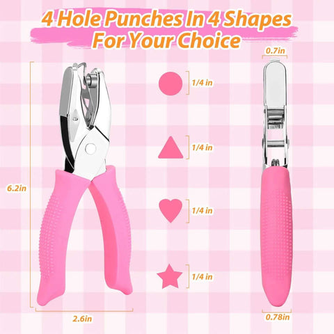 Four Piece 0.25 Inch Hole Punch Set With Circle Heart Star Triangle Shapes Soft Handles For Crafts Scrapbooking Binders And Classroom Use Card Punching Reinforcement Stickers