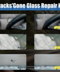 Windshield Repair Kit For Chips And Cracks With Nano Glass Repair Fluid showing before and after repair results on windshield