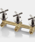 Three Handle Wall Mount Tub Faucet With Sprayer For High Flow Waterfall Bathtub Faucet Experience In Brushed Nickel brass valve body