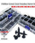 Heavy Duty Black Steel Micro Phillips Wood Screws Round Pan Head Self Tapping Hardware Kit with various sizes in storage boxes