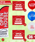 Open House Signs Kit With Flag And Poles 36 Piece Real Estate Yard Sign Set with directional arrows and balloons