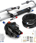 90HP Outboard Hydraulic Steering Kit with Pump and Cylinder, Two 24Ft Nylon Hoses, Installation Accessories, and Hardware