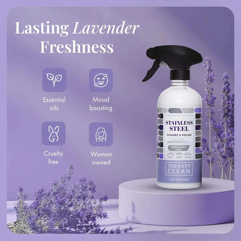 Stainless Steel Cleaner And Polish Bundle With USDA Biobased Formula, Fingerprint And Residue Remover, Lavender Scent bottle display