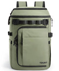 Front view of Forest Green Backpack Cooler With Dual Insulated Compartments Keeps 38 Cans Cold All Day, Leak Proof And Waterproof Soft Cooler Bag For Beach Trips, Travel, Camping And Picnics, showcasing its durable material and design with multiple compartments for storage.