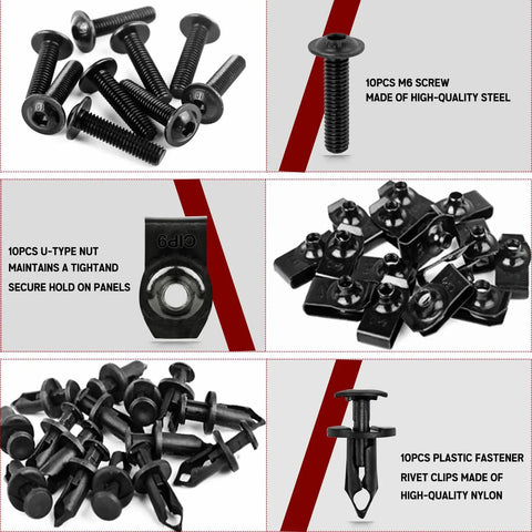 Polaris Ranger RZR Body Panel Screw Kit Replacement with M6 Torx Screws, U Type Flat Nuts, Plastic Rivets for UTV ATV 2014-2025
