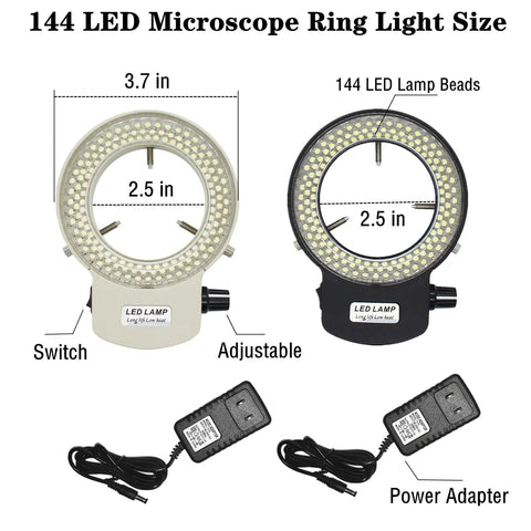 Pro Grade Microscope LED Ring Light Illuminator For Stereo Microscope And Camera Adjustable 144W 6000K with power adapter