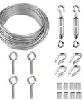 Fifty Feet Of One Sixteenth Inch Vinyl Coated Stainless Steel Wire Rope Kit with M5 turnbuckle, eye hooks, thimbles, crimp loops.
