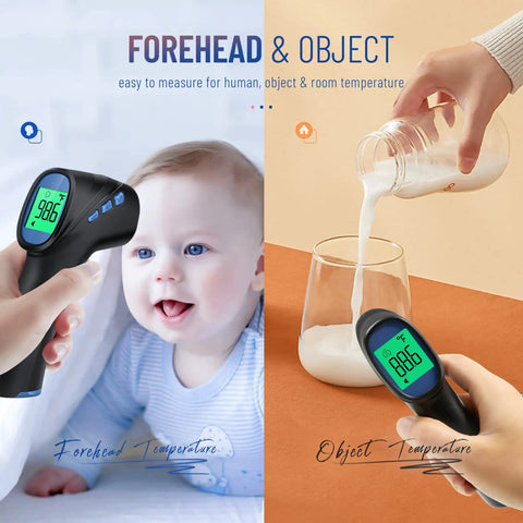 No Touch Forehead Thermometer For Adults And Kids, Ultra Fast 1 Second Read Infrared Thermometer With Accurate Fever Detection, Safe No Cross Contamination, Easy One Button Use With Backlit Display, black handheld for forehead and object use