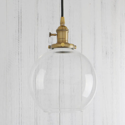 Dope Industrial Brass Pendant Light With 7.9 Inch Clear Glass Shade, Vintage Vibe Hanging Lamp adjustable height, warm gold finish