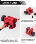 Red Clatoon brake line flaring tool kit with copper tubing and clamp, front view
